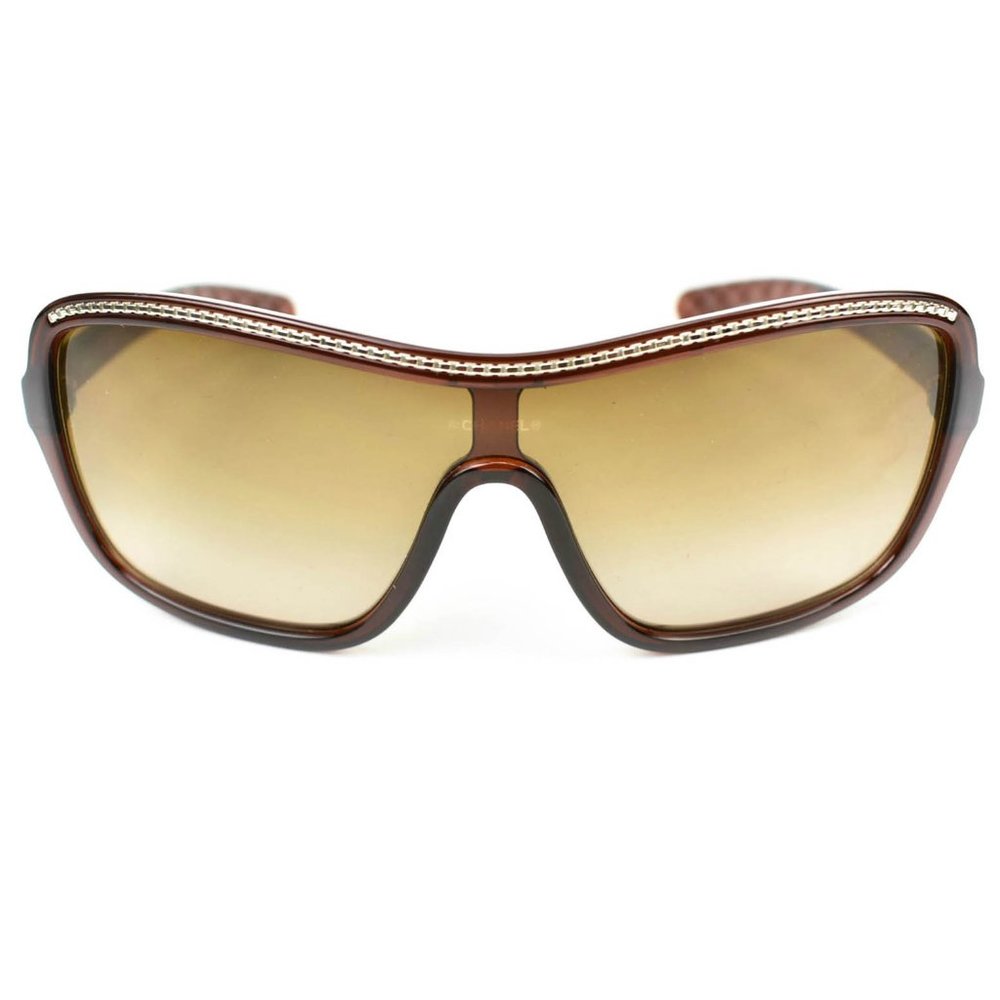 CHANEL: Translucent Brown & Gold, Metal Chain Logo Sunglasses (nl) - Picture 4 of 11
